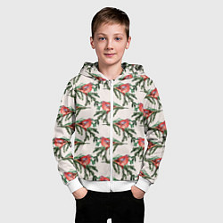 Толстовка на молнии детская Снегири паттерн, цвет: 3D-белый — фото 2