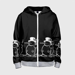 Толстовка на молнии детская Снеговик на черном фоне, цвет: 3D-меланж