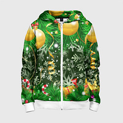 Толстовка на молнии детская Новогоднее Настроение Елка, цвет: 3D-белый