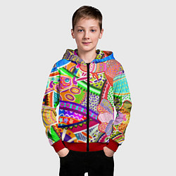 Толстовка на молнии детская Разноцветные яркие рыбки на абстрактном цветном фо, цвет: 3D-красный — фото 2