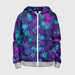 Толстовка на молнии детская Неоновые снежинки, цвет: 3D-меланж