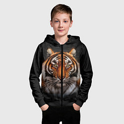 Толстовка на молнии детская Реалистичный тигр Realistic Tiger, цвет: 3D-черный — фото 2