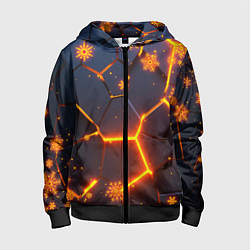 Толстовка на молнии детская НОВОГОДНИЕ ОГНЕННЫЕ 3D ПЛИТЫ FIRE NEON HEXAGON, цвет: 3D-черный