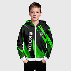Толстовка на молнии детская SKODA Логотип Узор, цвет: 3D-белый — фото 2