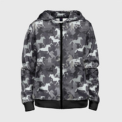 Толстовка на молнии детская Табун Лошадей, цвет: 3D-черный