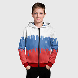 Толстовка на молнии детская Флаг России потёки, цвет: 3D-красный — фото 2