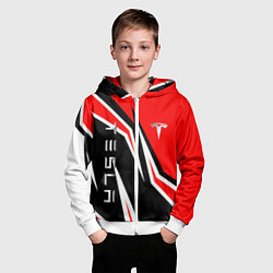 Толстовка на молнии детская ТЕСЛА - КРАСНЫЙ СПОРТИВНЫЙ, цвет: 3D-белый — фото 2