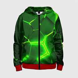 Толстовка на молнии детская 3D ПЛИТЫ НЕОН NEON GREEN HEXAGON РАЗЛОМ, цвет: 3D-красный