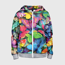 Толстовка на молнии детская Стая бабочек Pattern, цвет: 3D-меланж