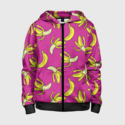 Толстовка на молнии детская Banana pattern Summer Color, цвет: 3D-черный