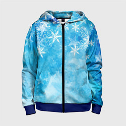 Толстовка на молнии детская Новогодние снежинки, цвет: 3D-синий