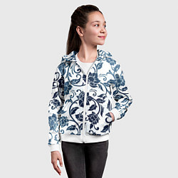 Толстовка на молнии детская Гжелевые цветы, цвет: 3D-белый — фото 2