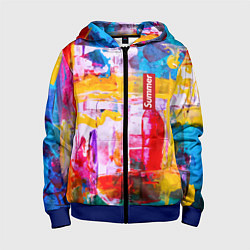Толстовка на молнии детская Импрессионизм Лето Абстракция Impressionism Summer, цвет: 3D-синий