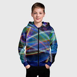 Толстовка на молнии детская Разноцветные неоновые линии Абстракция Multicolore, цвет: 3D-синий — фото 2