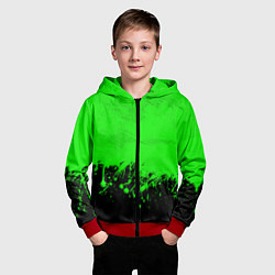 Толстовка на молнии детская САЛАТОВЫЕ НЕОНОВЫЕ БРЫЗГИ КРАСКИ, цвет: 3D-красный — фото 2