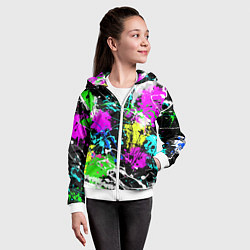 Толстовка на молнии детская Разноцветные пятна краски на черном фоне, цвет: 3D-белый — фото 2