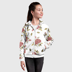 Толстовка на молнии детская Розовые розы на светлом фоне, цвет: 3D-белый — фото 2