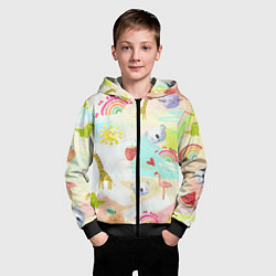 Толстовка на молнии детская Красочные животные, цвет: 3D-черный — фото 2