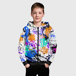 Толстовка на молнии детская Брызги и мазки разноцветных красок на белом фоне, цвет: 3D-черный — фото 2