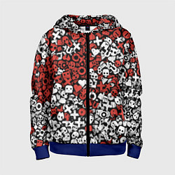 Толстовка на молнии детская Красно-белые знаки LDR, цвет: 3D-синий