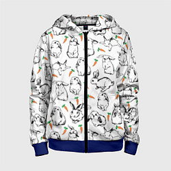 Толстовка на молнии детская Зайцы с морковками, цвет: 3D-синий