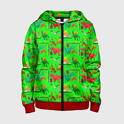 Толстовка на молнии детская TEXTURE WITH DINOSAURS, цвет: 3D-красный