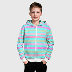 Толстовка на молнии детская Pink turquoise stripes horizontal Полосатый узор, цвет: 3D-белый — фото 2