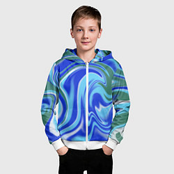 Толстовка на молнии детская Тай-дай с синим, зелёным и белым цветом, цвет: 3D-белый — фото 2