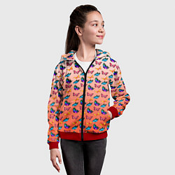 Толстовка на молнии детская Яркие и необычные бабочки, цвет: 3D-красный — фото 2