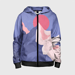 Толстовка на молнии детская Пейзаж гор и леса в стиле ретро, цвет: 3D-черный