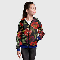 Толстовка на молнии детская Цветы Нарисованные Розы На Чёрном Фоне, цвет: 3D-синий — фото 2