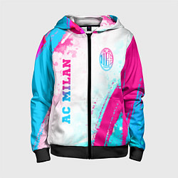 Толстовка на молнии детская AC Milan neon gradient style: символ и надпись вер, цвет: 3D-черный