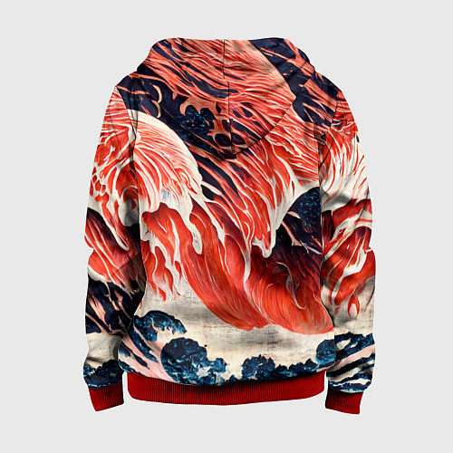 Детская толстовка на молнии Великая красная волна / 3D-Красный – фото 2