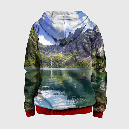 Детская толстовка на молнии Прозрачное горное озеро / 3D-Красный – фото 2