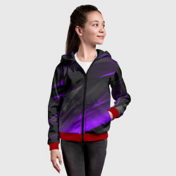 Толстовка на молнии детская Черно-фиолетовая геометрическая абстракция, цвет: 3D-красный — фото 2