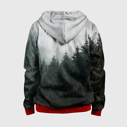 Детская толстовка на молнии Туманный хвойный лес / 3D-Красный – фото 2