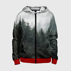 Толстовка на молнии детская Туманный хвойный лес, цвет: 3D-красный