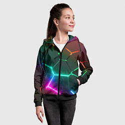 Толстовка на молнии детская Радужный градиент неоновые геометрические плиты, цвет: 3D-черный — фото 2