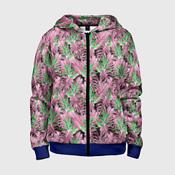 Толстовка на молнии детская Tropical plants in brown and green, цвет: 3D-синий