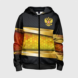 Толстовка на молнии детская Black & gold - герб России, цвет: 3D-черный