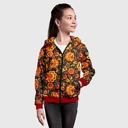 Толстовка на молнии детская Хохлома роспись, цвет: 3D-красный — фото 2