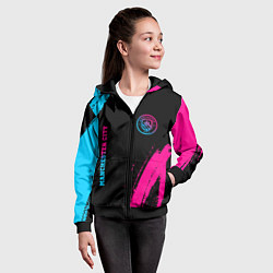 Толстовка на молнии детская Manchester City - neon gradient: надпись, символ, цвет: 3D-черный — фото 2