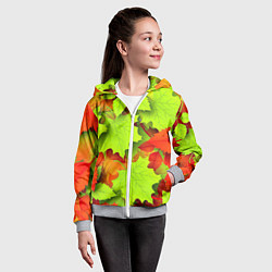 Толстовка на молнии детская Зелёные осенние листья, цвет: 3D-меланж — фото 2
