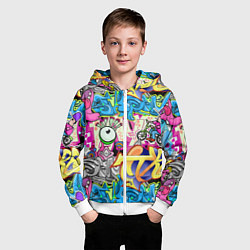 Толстовка на молнии детская Велосипедист и глаз граффити, цвет: 3D-белый — фото 2
