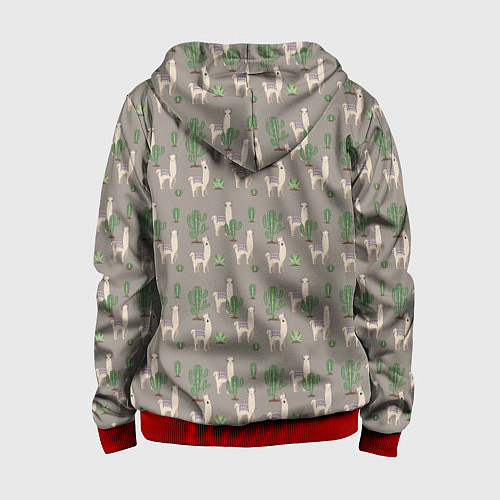 Детская толстовка на молнии Три забавных ламы среди кактусов / 3D-Красный – фото 2