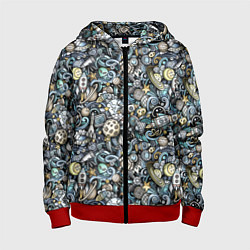 Толстовка на молнии детская Космонавт, ракета и планета, цвет: 3D-красный