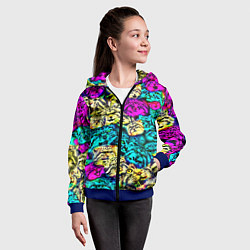 Толстовка на молнии детская Психоделические манулы, цвет: 3D-синий — фото 2