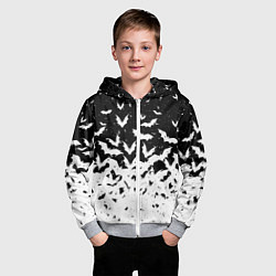 Толстовка на молнии детская Black and white bat pattern, цвет: 3D-меланж — фото 2