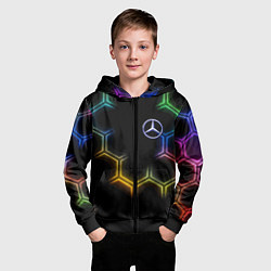 Толстовка на молнии детская Mercedes - neon pattern, цвет: 3D-черный — фото 2