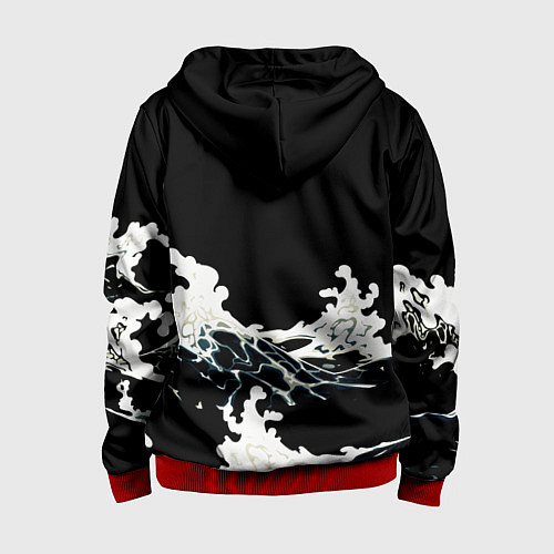 Детская толстовка на молнии Волны и рыбки / 3D-Красный – фото 2